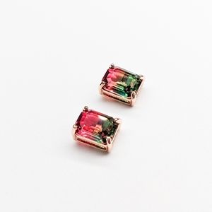 💥3 for $30💥 NWT 18k Rose Gold-Plated Watermelon-Colored Emerald Cut Studs